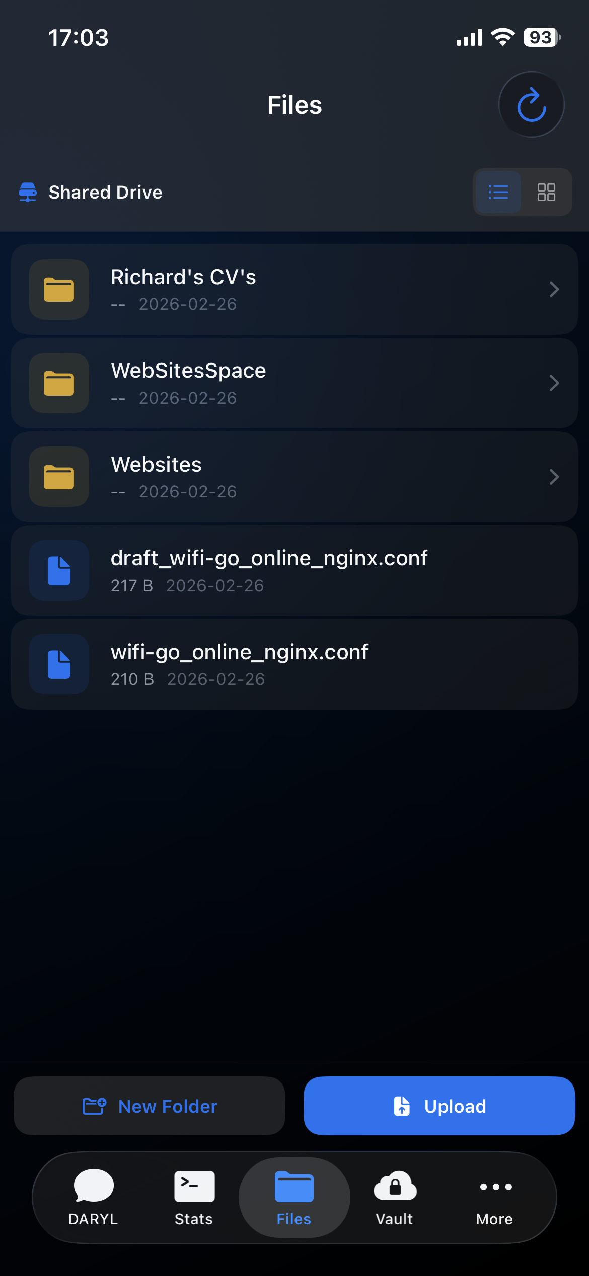G-Claw remote file manager — browse, upload, download, and manage server files from iOS