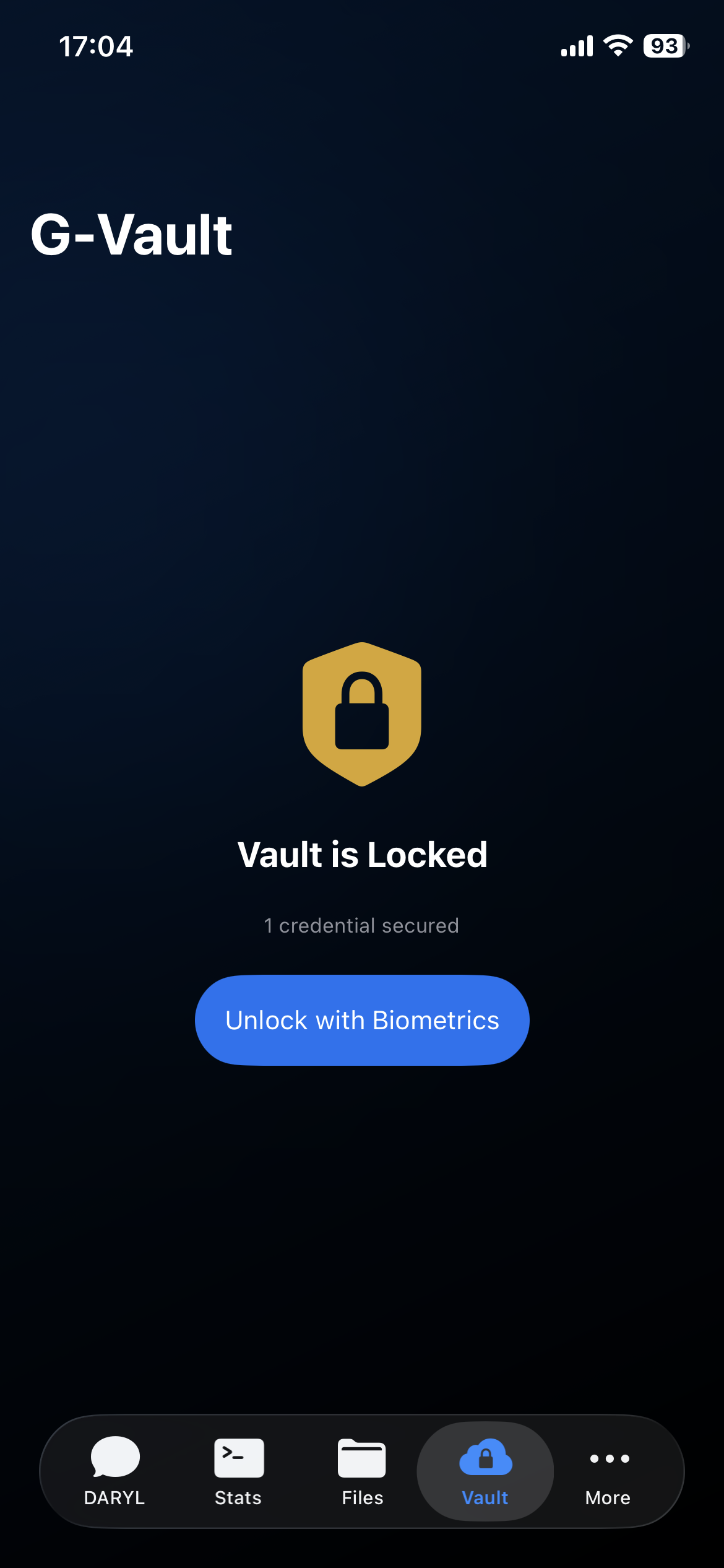 G-Claw Vault — biometric-secured credential storage with Face ID and Touch ID protection